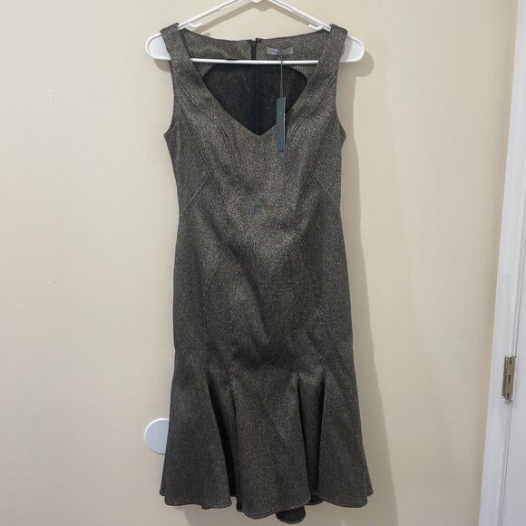 Zac Posen Bonnie Dress Formal Shiny Wind Black Fluted Scoop Neck Sz 22P NEW NWT - Picture 1 of 8